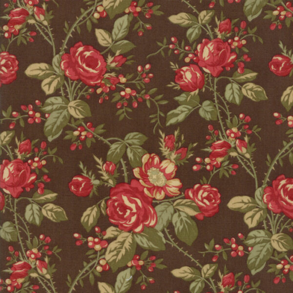 Idee Ago & Filo | Tessuto Rosewood fantasia rose piccole fondo marrone
