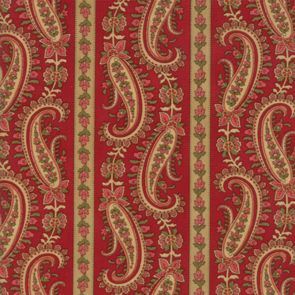 Idee Ago & Filo | Tessuto Rosewood righe e disegno cachemire rosso