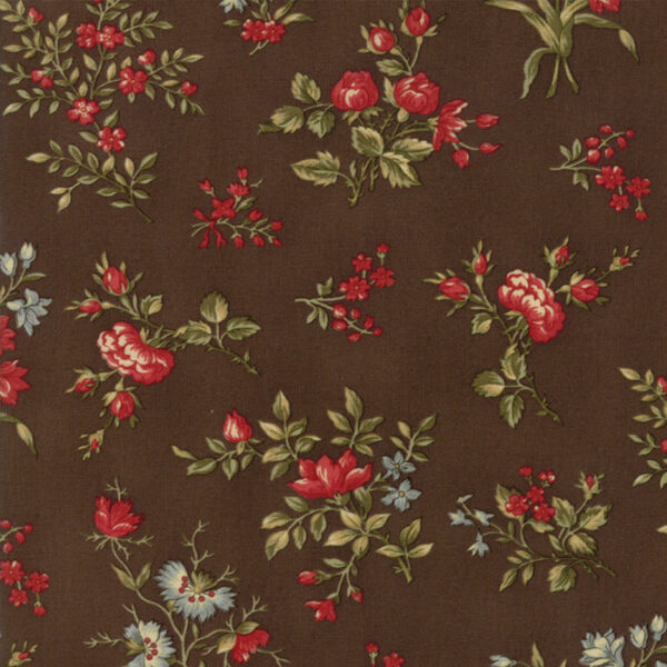 Idee Ago & Filo | Tessuto Rosewood fantasia roselline fondo marrone