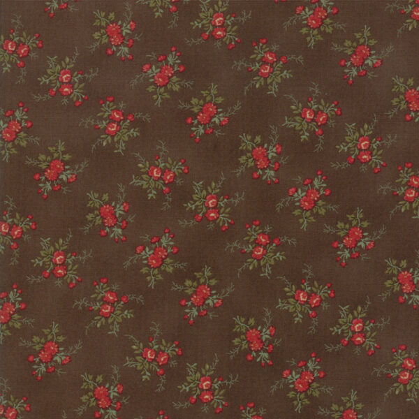 Idee Ago & Filo | Tessuto Rosewood fantasia piccoli mazzetti fondo marrone