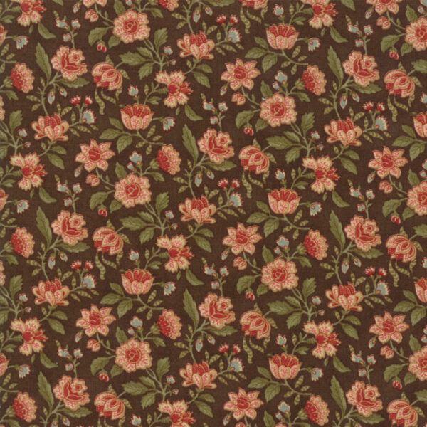 Idee Ago & Filo | Tessuto Rosewood fantasia fiori fondo marrone