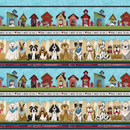 Idee Ago & Filo | Tessuto blu con bordi "Home is where the dog is"