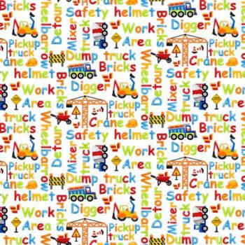 Idee Ago & Filo | Tessuto White Construction Zone Words