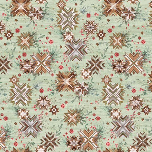 Tessuto Green Woodgrain Stars