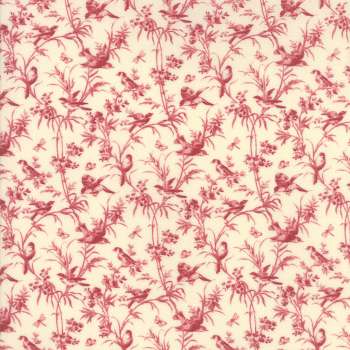 Tessuto La Vie En Rouge Pearl Red birds French General