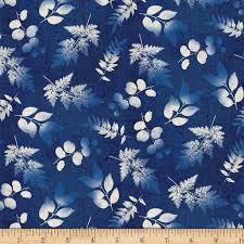 Tessuto Indy Glow Blue small leaves Wilmington Print