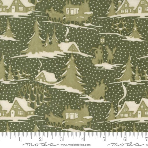 Tessuto A Christmas Carol-Snowflake di 3 Sisters Verde Moda Fabrics