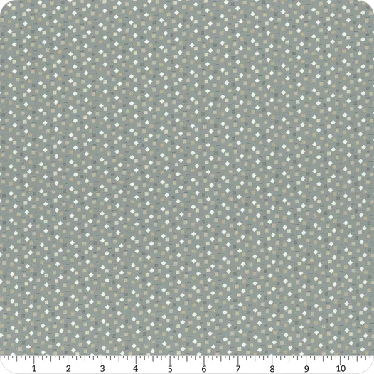 Tessuto base azzurro polvere con stampa di piccoli quadri bianchi-beige