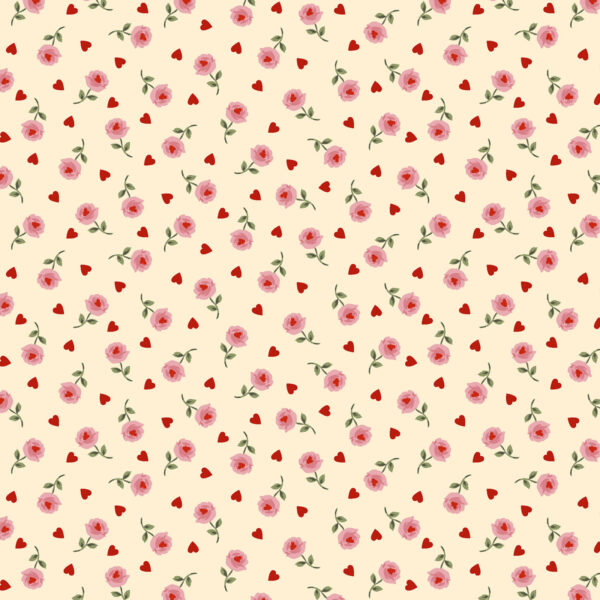 Piccoli cuori rossi e rose rosa