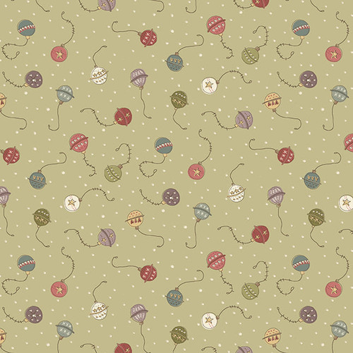 Fondo verde chiaro con piccole palle natalizie colorate