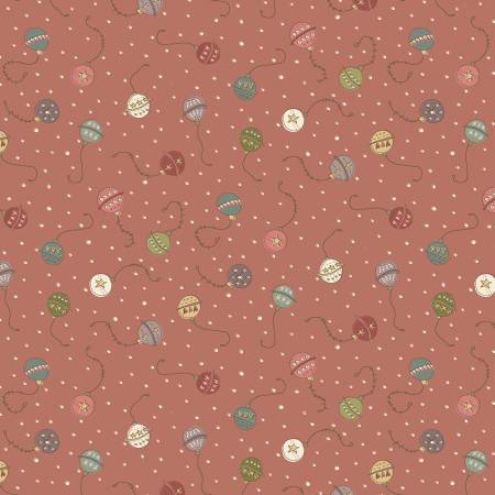 Sfondo rosso con palline di Natale colorate