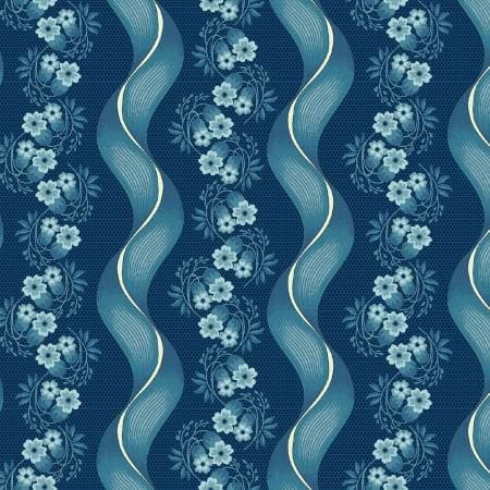 Fondo blu Prussia con serpentina di fiori più chiara