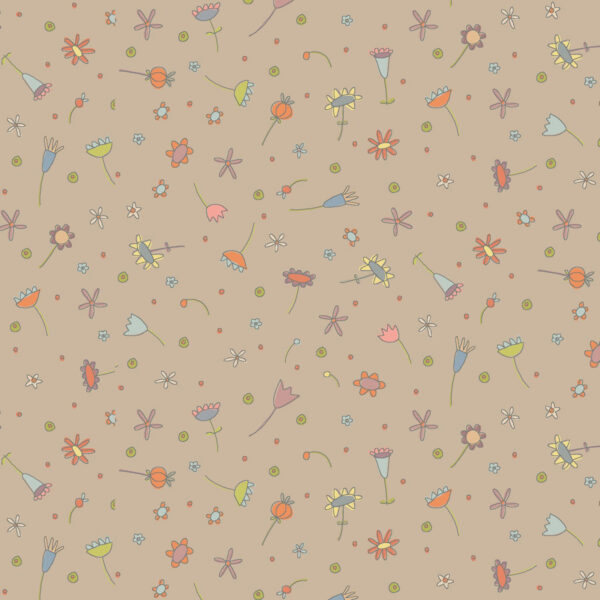 Tessuto Simple Be Taupe Scattered Flowers di Anni Downs