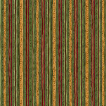 Tessuto Green Scroll Stripe Star of Wonder Benartex