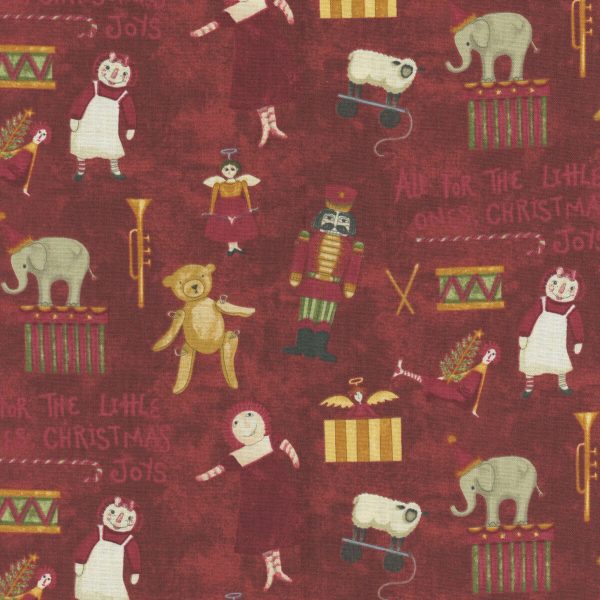 Tessuto Naughty or Nice Toys Cranberry Teresa Kogut per Riley Blake Designs
